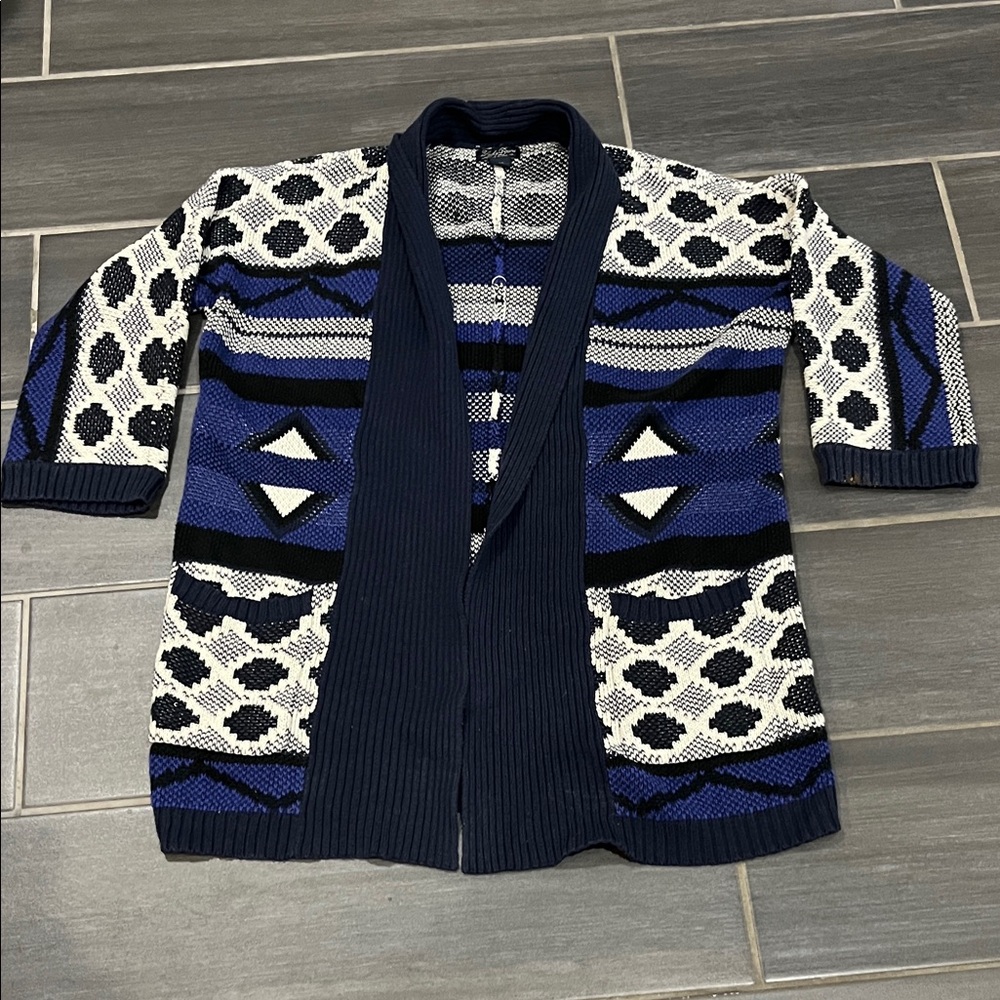 Lucky Brand Women's Navy and White Cardigan